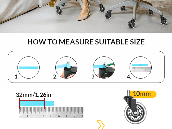 Office Chair Wheels - Universal Fit 3 Inch Roller Blade Casters - Safe for Hardwood Carpet Floors
