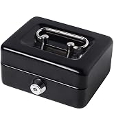 Small Cash Box with Lock and Slot, Decaller Locking Money Box, Metal Coin Piggy Bank for Adults a...