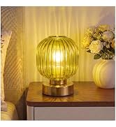 Elenhome Green Touch Glass Table Lamp, 3-Way Dimmable Bedside Lamp, Vintage Mid-Century Modern Sm...