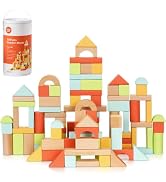 Pidoko Kids 100pcs Building Blocks for Toddlers 1-3, Wooden Blocks for Kids with Storage Bucket a...