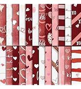 EggSun 48Pcs Heart Pink Scrapbook Paper Pad, 12x12 Inch Watercolor Love Decorative Craft Paper fo...