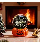 ZEERSHEE 60mm 3D Halloween Crystal Ball with LED Pumpkin Stand Halloween Lights Decorations for H...