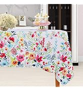 LUSHVIDA Easter Fabric Rectangle Table Cloth 60 x 84 Inch, Polyester Easter Flower Spring Tablecl...