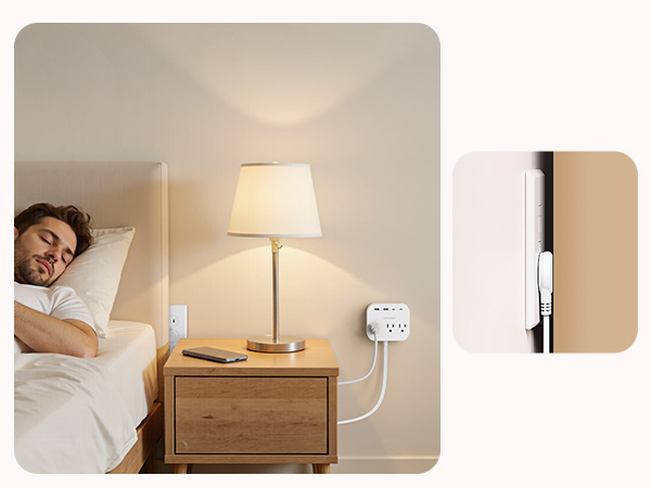 Flat plug easily access outlets hidden behind furniture