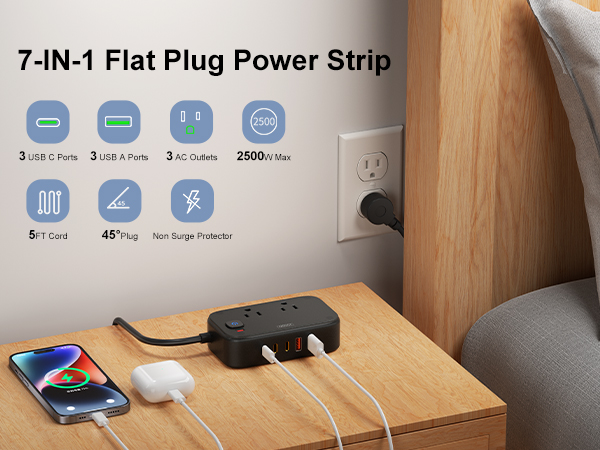 7-IN-1 Flat Plug Power Strip