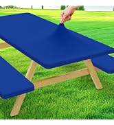 Moosfor Picnic Table Cover with Bench Covers, Elastic Fitted Spandex Tablecloths for 6 Foot Recta...