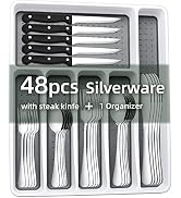 49-Piece Silverware Set with Organizer, CEKEE Stainless Steel Flatware Cutlery Set Service for 8,...
