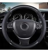 KAFEEK Classic Carbon Fiber Steering Wheel Cover, Universal 15 inch, Breathable Microfiber Leathe...