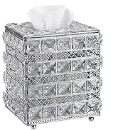 Sumnacon Crystal Square Tissue Box Cover - Sparkling Cube Glass Tissue Box Holder, Decorative Fac...