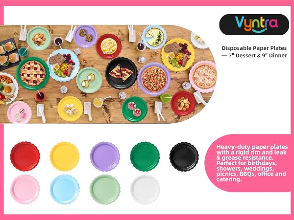 7 9 inch dessert dinner disposable paper plates red yellow green white black pink blue