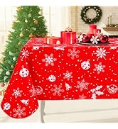 Smiry Christmas Rectangle Table Cloth, Waterproof Vinyl Tablecloth with Flannel Backing, Wipeable...