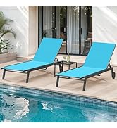 DWVO Outdoor Chaise Lounge Set, 2 Patio Chaise Lounge Chairs with Side Table, Textile Pool Lounge...
