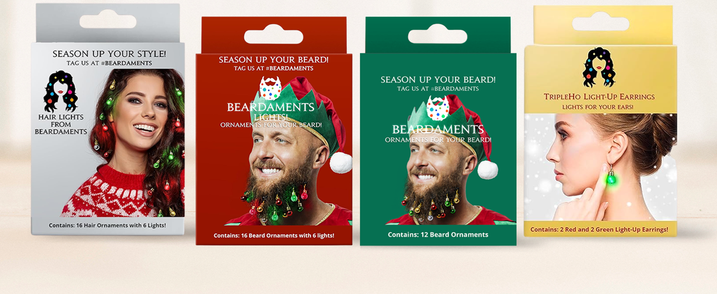 holiday Christmas beards earrings hair ornament lights decoration parties