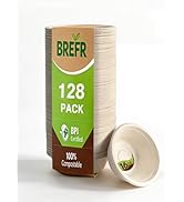 BREFR 128 Pack 16oz Compostable Bowls, Biodegradable Heavy Duty Bowls – Eco-Friendly Sugarcane Bo...
