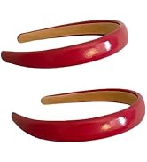 Mozff 2Pcs Red Leather Headbands Retro Patent Leather Wide Sponge Head Band Non Slip Hairbands Ac...