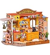 Rolife DIY Miniature Dollhouse Kit Fluffy Friends Hub, Cozy Pet Shop Tiny House with Furniture, D...