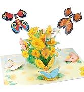 ilauke Pop Up Cards, 3D Daisy Flowers Pop Up Cards, Greeting Cards with Magic Flying Butterfly&En...