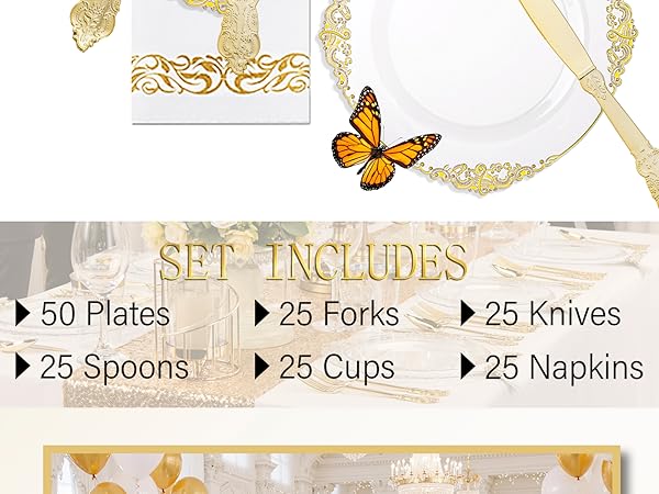 clear gold plastic plates
