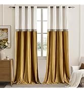 GIGIZAZA Velvet Curtains for Living Room 84 Inches 2 Panels Vintage Window Treatment Ivory Gold C...