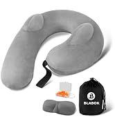 Patented Design Inflatable Travel Neck Pillow – Airplane Neck Pillow with 360° Head & Neck Suppor...