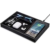 Valet Tray, Built in Wireless Charging Pad, Nightstand Organizer, Dresser Mens Jewelry Box, Stati...