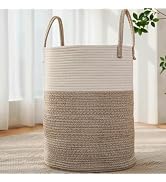 JMvicyroam Large Woven Laundry Basket Hamper,60L Cotton Rope Storage Bin for Blankets,Toys and Cl...