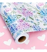 Yarcony Blue Floral Wrapping Paper Roll - Mini Roll,17 Inch X 33 Feet - Elegant Watercolor Hydran...