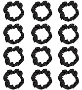12Pcs Satin Hair Scrunchies , Black Scrunchies Hair Ties Elastic Hair Bands Ponytail Holder for W...