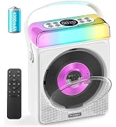 Portable CD Player with Bluetooth & RGB Lights, 4000mAh Rechargeable Personal CD Player with Spea...