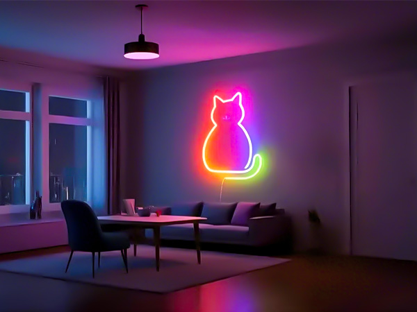 a cat in a room with a table and chairs