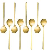 Pack of 8, Gold Plated Stainless Steel Espresso Spoons, findTop Mini Teaspoons Set for Coffee Sug...