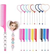 Frinnovan 10 Pack Beadable Mirrors Heart Shaped and 10 Pack Beadable Combs DIY Plastic Rat Tail C...