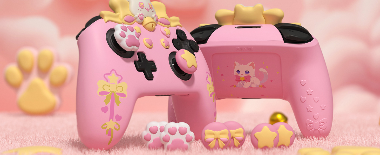 PlayVital Sweetheart Kitty Silicone Skin Compatible with Nintendo Switch Pro Controller