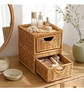 Cantalop 2PCS Stackable Rattan Storage Drawers, Makeup Organizer | Handwoven Rattan Look for Bath...