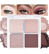 HHLTOH 4 Colors Dark Brown Champagne Rose Gold Eye Shadow Powder Palette Makeup, Neutral Matte Sh...