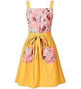 Pinknoke Vintage Pinafore Apron Dress for Women with Pockets Cute Floral Chef Aprons for Kitchen ...
