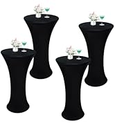 Wolkemer 4PCS 24x43 Inch Fitted Cocktail Tablecloth, Cocktail Table Cover | Black Round Cocktail ...