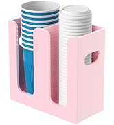 WINFFOR Disposable Cup Organizer Dispenser - 2 Compartments Lightpink Acrylic Cup and Lid Holder ...