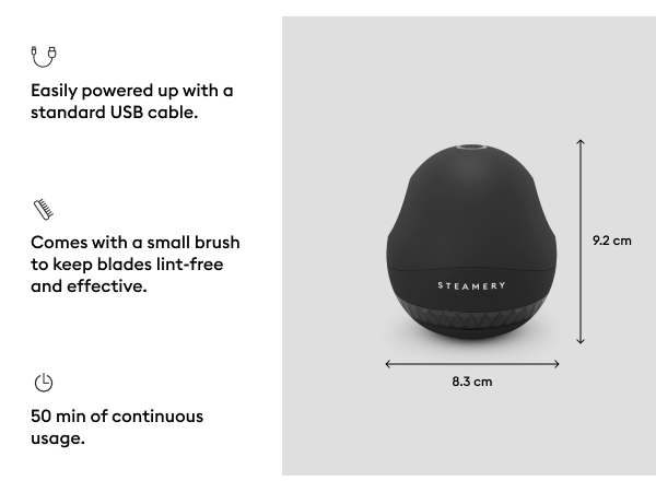 Rechargable with included USB cable, 50 min of continuos sage