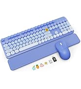 Wireless Keyboard and Mouse Combo, Magnetic Soft-Touch Wrist Rest, Round Keycaps, Full-Size Retro...
