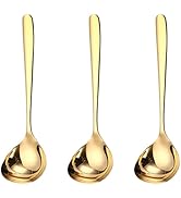 GuDoQi Soup Ladle, 3 Pack Durable 304 Stainless Steel with Polished Titanium Plated Big Volume So...