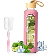 FrutPunch 18 OZ Glass Water Bottles, Water Bottle with Time Marker, Leakproof Glass Water Bottles...