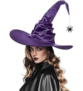 WXOIEOD Purple Witch Hat for Woman Adult Large Wizard Hats Halloween Cosplay Costume with Bat Dec...