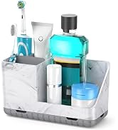 Toothbrush Holders for Bathroom Countertop Organizers (Grey Marble Grain) | Easy To Clean, Draina...