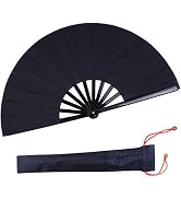 Folding Fan Black Large Hand Fan Chinese Kung Fu Tai Chi Hand Held ABS Plastic-Nylon Folding Fans...