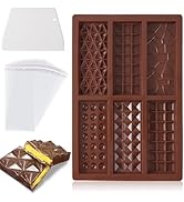 FDKYOEK 6-In-1 Chocolate Bar Mold with 100PCS Plastic Wrappers and Scraper, Food Grade Silicone C...