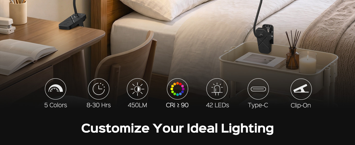 Rechargeable Clip on Light for Bed