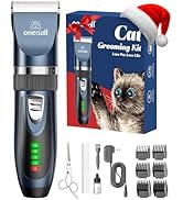 oneisall Quiet Cat Clippers for Matted & Long Hair, 2-Speed Cordless Pet Shaver Grooming Kit for ...