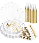cheerserve 175pcs Plastic Dinnerware Set,Clear Fancy Beaded Plastic Plates for 25 Guests Include ...