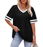 WIHOLL Womens T Shirts Loose Fit Short Sleeve Tees V Neck Color Block Summer Tops 2026 Fashion